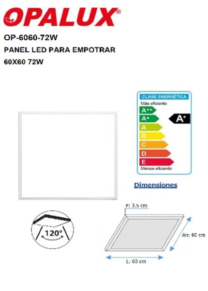 PANEL LED CUADRADO EMPOTRABLE - 72W - 60x60cm